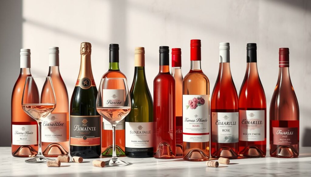 Ein Bild von verschiedenen Roséweinflaschen