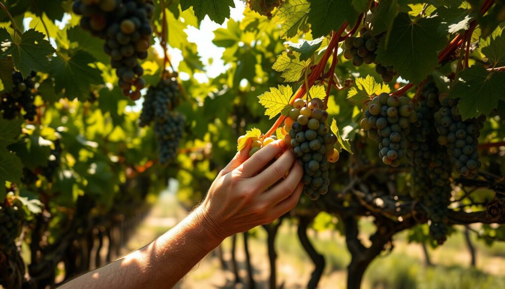 Handlese von Trauben für Naturwein