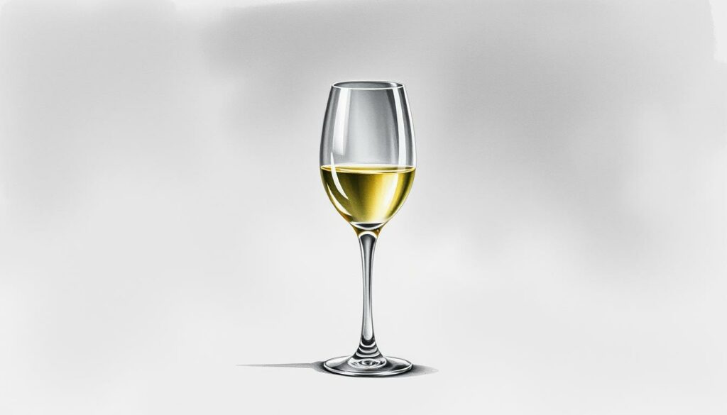 A delicate, crystal clear Riesling wine glass stands alone, its slender stem and tapered bowl catching the soft, diffused light. The glass appears almost ethereal, its surface reflecting the nuanced shades of gray and black that surround it. A subtle hint of color - perhaps a touch of green or amber - highlights the wine's purity and the glass's intricate form. The scene evokes a sense of quiet contemplation, inviting the viewer to appreciate the simple elegance of this quintessential vessel for one of the world's most celebrated white wines.