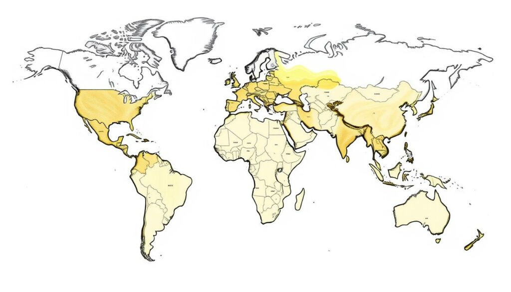 A highly detailed, cartographic illustration of the major Chardonnay wine-growing regions around the world. Presented in a muted, pencil-sketched style with splashes of color accentuating key details. The image should depict a global map showcasing the geographic distribution of Chardonnay vineyards, with the most prominent regions highlighted through the use of subtle yet striking color accents. The overall mood should convey a sense of sophisticated refinement, reflecting the nuanced complexities of this celebrated white wine variety. A highly detailed, cartographic illustration of the major Chardonnay wine-growing regions around the world. Presented in a muted, pencil-sketched style with splashes of color accentuating key details. The image should depict a global map showcasing the geographic distribution of Chardonnay vineyards, with the most prominent regions highlighted through the use of subtle yet striking color accents. The overall mood should convey a sense of sophisticated refinement, reflecting the nuanced complexities of this celebrated white wine variety.
